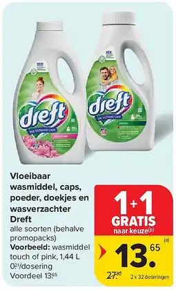 Carrefour Vloeibaar wasmiddel, caps, poeder, doekjes en wasverzachter Dreft aanbieding