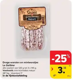 Carrefour Droge worsten en miniworstjes Le Galibier aanbieding