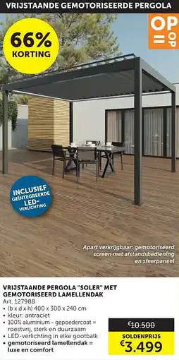 Zelfbouwmarkt VRIJSTAANDE PERGOLA SOLER MET GEMOTORISEERD LAMELLENDAK aanbieding