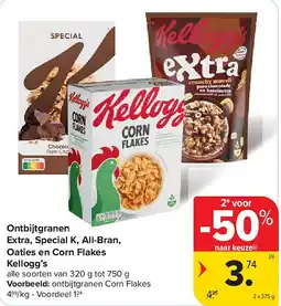 Carrefour Ontbijtgranen Extra, Special K, All-Bran, Oaties en Corn Flakes Kellogg’s aanbieding