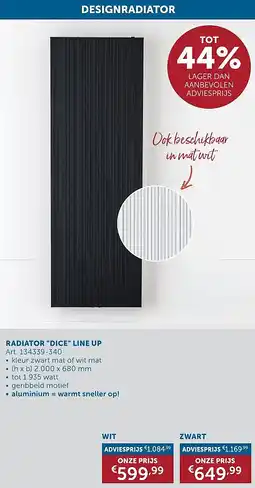 Zelfbouwmarkt RADIATOR DICE LINE UP aanbieding