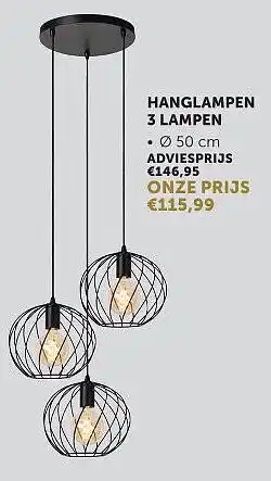 Zelfbouwmarkt HANGLAMPEN 3 LAMPEN aanbieding