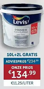 Zelfbouwmarkt LEVIS MUUR & PLAFOND PRIMER+2L GRATIS aanbieding