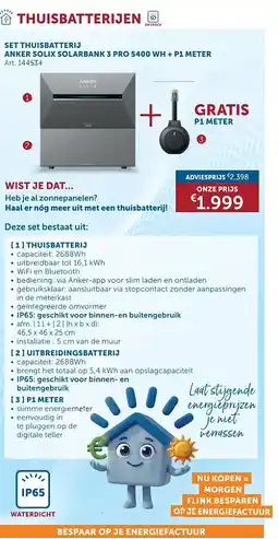 Zelfbouwmarkt SET THUISBATTERIJ ANKER SOLIX SOLARBANK 3 PRO 5400 WH + P1 METER aanbieding