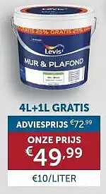 Zelfbouwmarkt LEVIS MUUR- EN PLAFONDVERF+1L GRATIS aanbieding