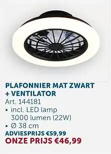 Zelfbouwmarkt PLAFONNIER MAT ZWART + VENTILATOR aanbieding