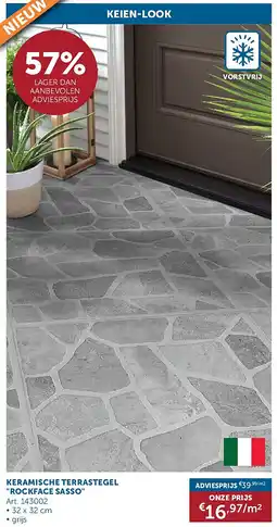 Zelfbouwmarkt KERAMISCHE TERRASTEGEL ROCKFACE SASSO aanbieding
