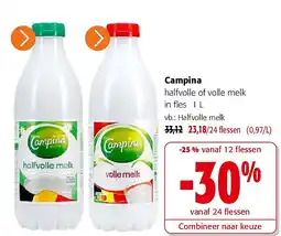 Colruyt Campina halfvolle of volle melk in fles aanbieding