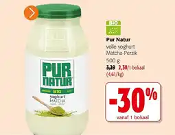 Colruyt Pur Natur volle yoghurt Matcha-Perzik aanbieding