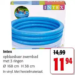 Colruyt Intex opblaasbaar zwembad met 3 ringen Ø 168 cm H 38 cm aanbieding