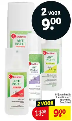 Kruidvat 2 x anti-insect spray 50% Deet 75 m aanbieding