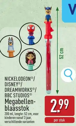 ALDI Nickelodeon/ disney/ dreamworks/ bbc studios Megabellen blaasstok aanbieding