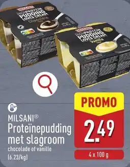 ALDI Milsani Proteinepudding met slagroom aanbieding