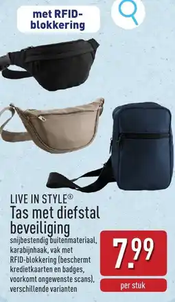 ALDI Live in style tas met diefstal beveiliging aanbieding