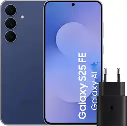 Coolblue Samsung Galaxy S25 FE 128GB Donkerblauw 5G + Samsung Oplader 25 Watt Zwart aanbieding