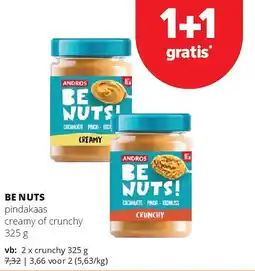 Spar BE NUTS pindakaas creamy of crunchy aanbieding