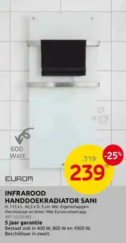 Brico Eurom infrarood handdoekradiator sani aanbieding