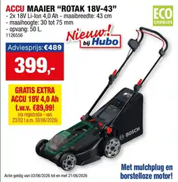 Hubo Accu maaier rotak 18V-43 aanbieding