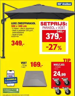 Hubo Garden Plus Setprijs: Luxe Zweefparasol + Voet aanbieding