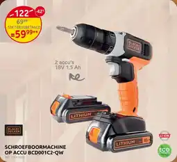 Brico Black + Decker Schroefboormachine op Accu BCD001C2-QW aanbieding