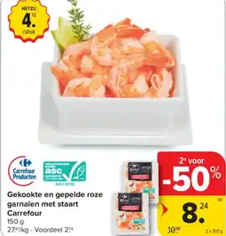 Carrefour Market Gekookte en gepelde roze garnalen met staart carrefour aanbieding