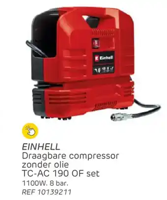 Einhell draagbare compressor zonder olie TC-AC 190 OF set