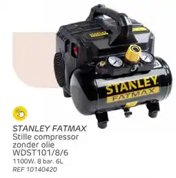 Brico Stanley fatmax stille compressor zonder olie WDST101/8/6 aanbieding