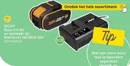 Brico WORX Accu 4.0 Ah en snellader 4A Starterset WA3609 aanbieding