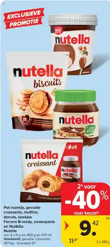 Carrefour Market Pot roomijs, gevulde croissants, muffins, donuts, koekjes ferrero b-ready, smeerpasta en nut&go nutella aanbieding