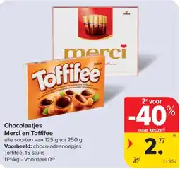 Carrefour Market Chocolaatjes Merci en Toffifee aanbieding