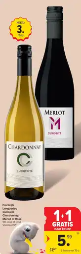 Carrefour Market Frankrijk languedoc curiosité chardonnay, merlot of rosé aanbieding