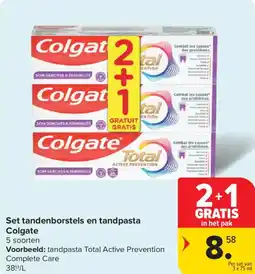 Carrefour Market Set tandenborstels en tandpasta colgate aanbieding