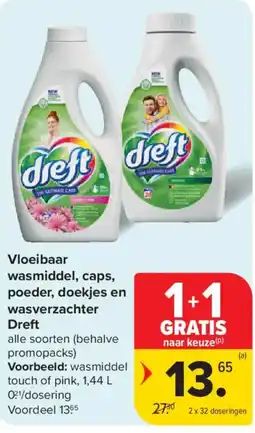 Carrefour Market Vloeibaar wasmiddel, caps, poeder, doekjes en wasverzachter dreft aanbieding
