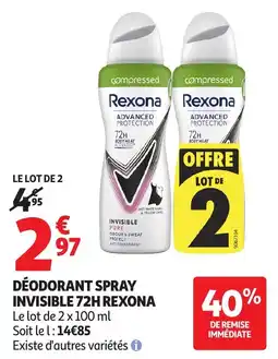 Auchan Déodorant spray invisible 72h rexona aanbieding