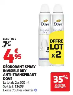 Auchan Déodorant spray invisible dry anti-transpirant dove aanbieding