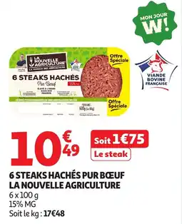 Auchan 6 steaks hachés pur boeuf la nouvelle agriculture Soit le kg: 17€48 aanbieding