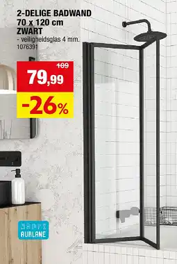 Hubo 2-DELIGE BADWAND 70 x 120 cm ZWART aanbieding