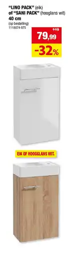 Hubo “LINO PACK” (eik) of “SANI PACK” (hooglans wit) 40 cm aanbieding