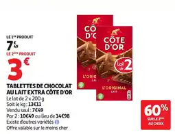 Auchan Tablettes de chocolat au lait extra côte d'or aanbieding