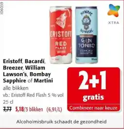 Colruyt Eristoff, bacardi, breezer, william lawson's, bombay sapphire of martini aanbieding