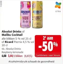 Colruyt Absolut Drinks of Malibu Cocktail aanbieding