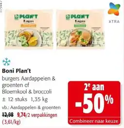 Colruyt Boni plan't burgers aardappelen & groenten of bloemkool & broccoli aanbieding