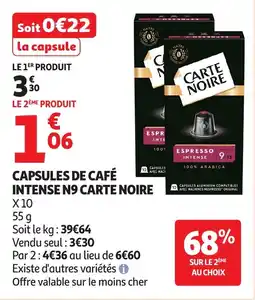 Auchan Capsules De Café Intense N 9 Carte Noire aanbieding