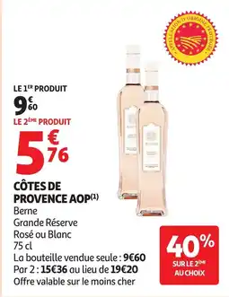 Auchan Côtes De Provence Aop Berne Grande Réserve Rosé Ou Blanc aanbieding