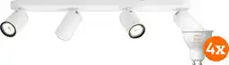 Coolblue Philips Pongee opbouwspot - 4 spots - wit + Philips Hue White Ambiance GU10 (4x) aanbieding