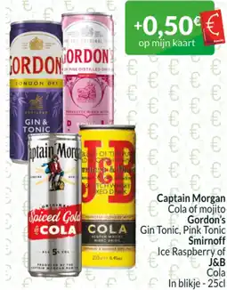 Intermarché Captain Morgan, Gordon's Gin, Smirnoff of J&B aanbieding