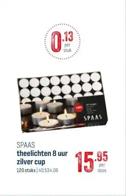Horeca totaal Spaas theelichten 8 uur zilver cup aanbieding