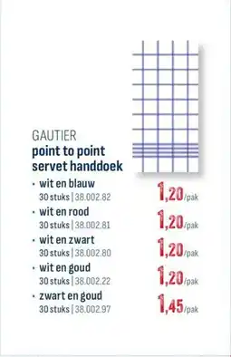 Horeca totaal Gautier point to point servet handdoek wit en blauw aanbieding