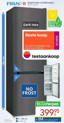 Eldi koel/vries combinatie ud3412dixnf aanbieding