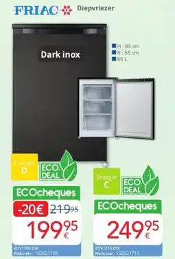 Eldi FRIAC Diepvriezer VDV1715DIX aanbieding